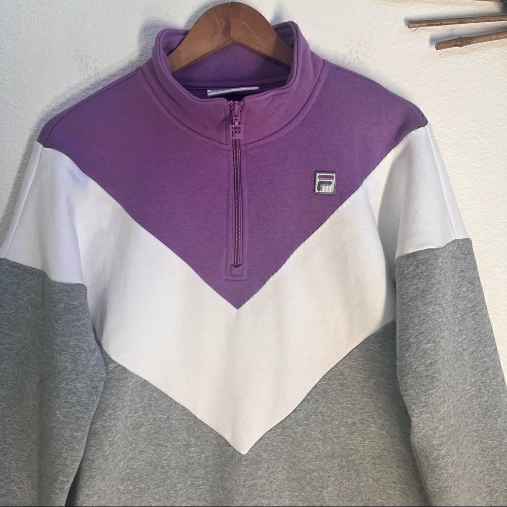 FILA Womens 1/4 Zip Pullover Color block chevron Pattern Lavender White Gray XL - Picture 10 of 11